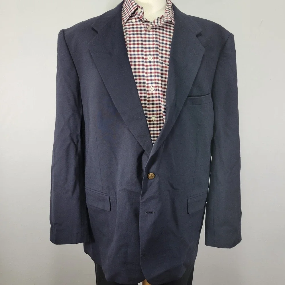Stafford Traveler Plus Men's Sport Coat Blazer Two Button Navy Wool Blend 48L